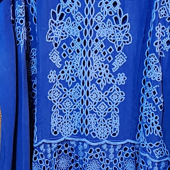 Johnny Was Kaylyn Cobalt Blue Eyelet A-line Tunic Size Small Oversized - Picture 4 of 7